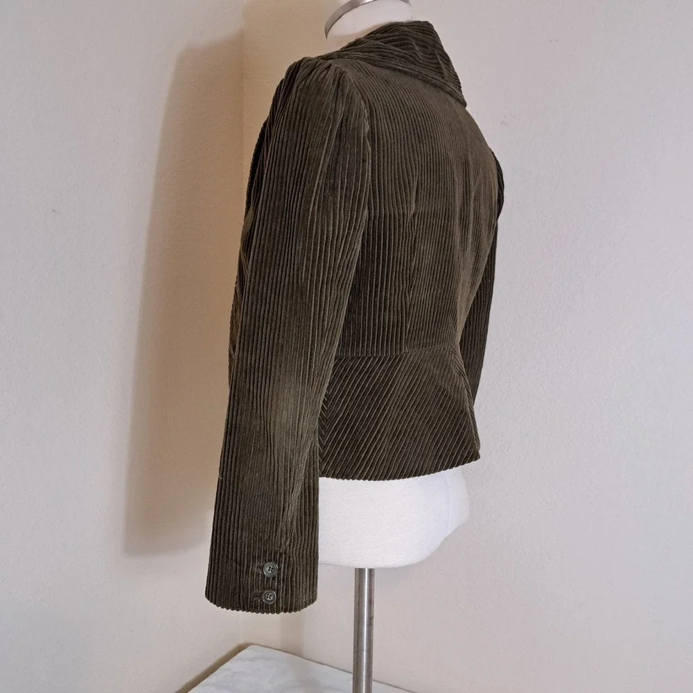 ELEVENSES Anthropologie Y2K Green Corduroy Button Up‎ Jacket Line Size 2